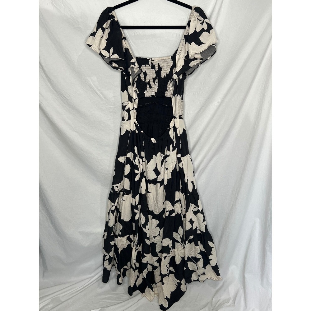 Anthropologie Dress Sz M Black White Silverlake Flutter Sleeve Maxi Boho Floral - Picture 11 of 14